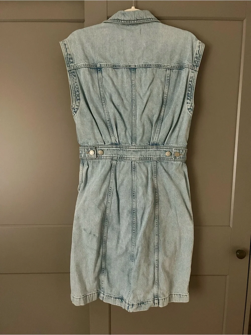 Madewell Light Wash Denim Sleeveless Button-Down Mini Dress
